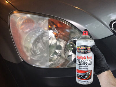 HEADLIGHT CLEAR COAT AEROSOL Majestic Solutions Auto Detail Products   Headlight ClearCoat Before After 400x300 